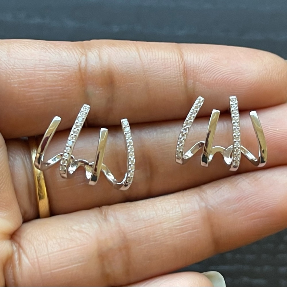 14k  White Gold Plating Over 925 Sterling Silver Irregular Vintage Stud Earring